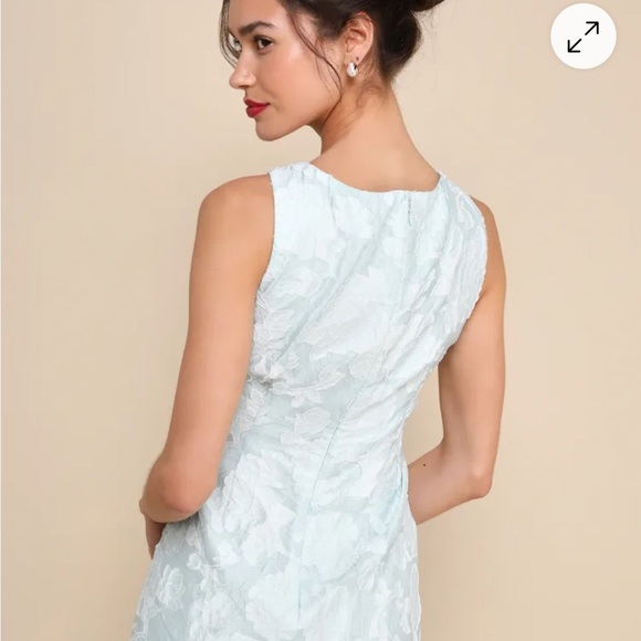 Lulu's Exquisite Moments light blue jacquard Sheath Mini Dress - Picture 3 of 14